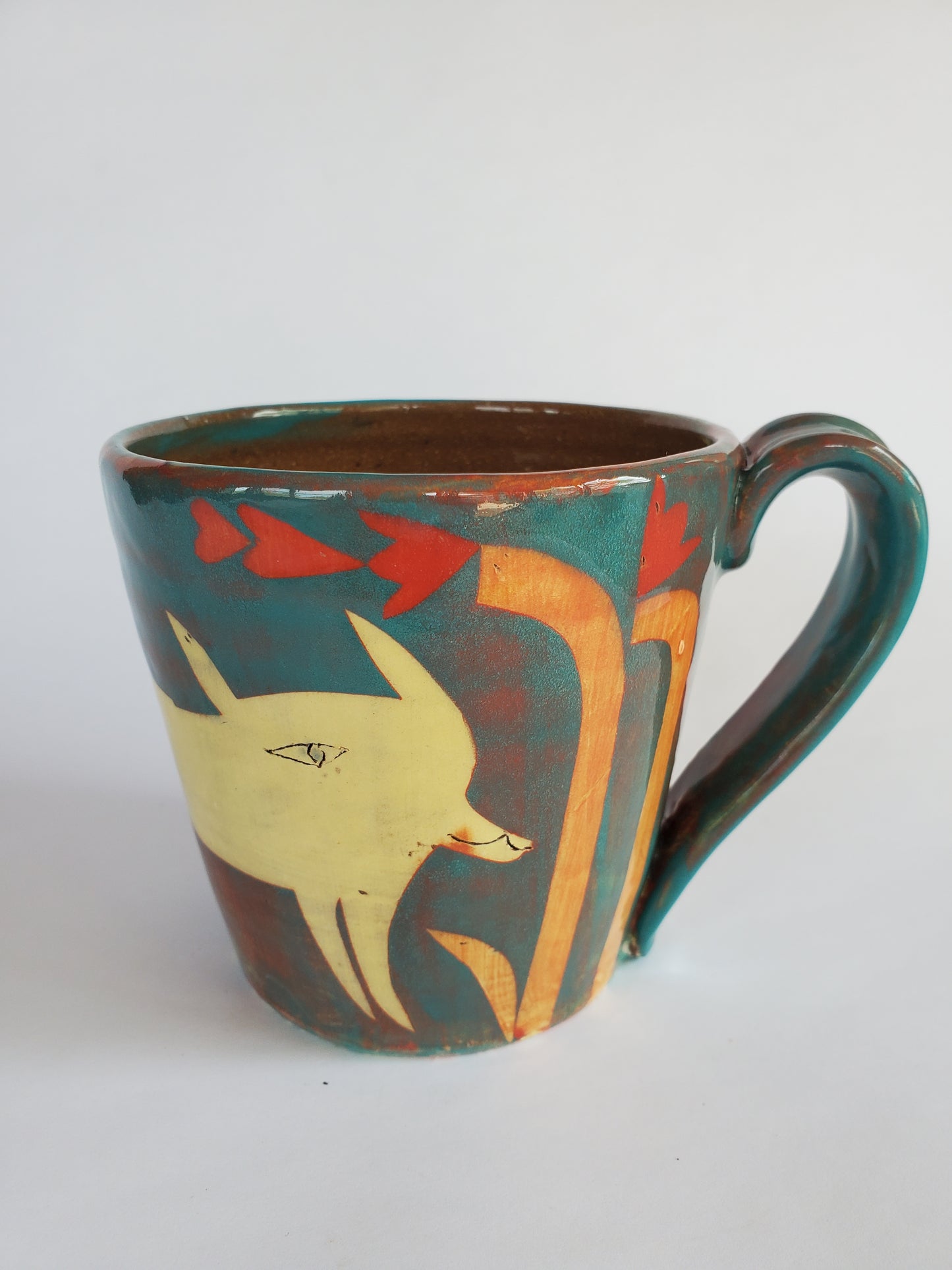 Right-hand, Turquoise Mug with Yellow Fox